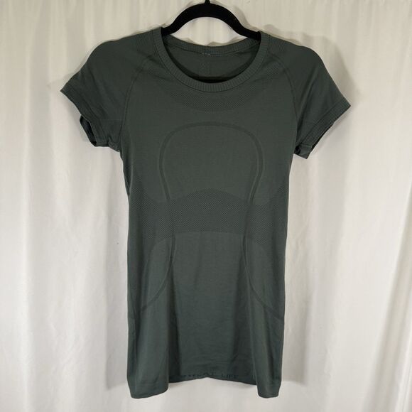 Lululemon Top Women's Medium Solid Green Short Sleeve Crew Neck Soft - Picture 1 of 9